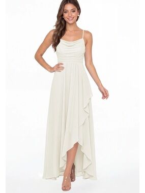INEWER Cowl Neck High Low Chiffon Ruched Maxi Gown White Size 6 NWT